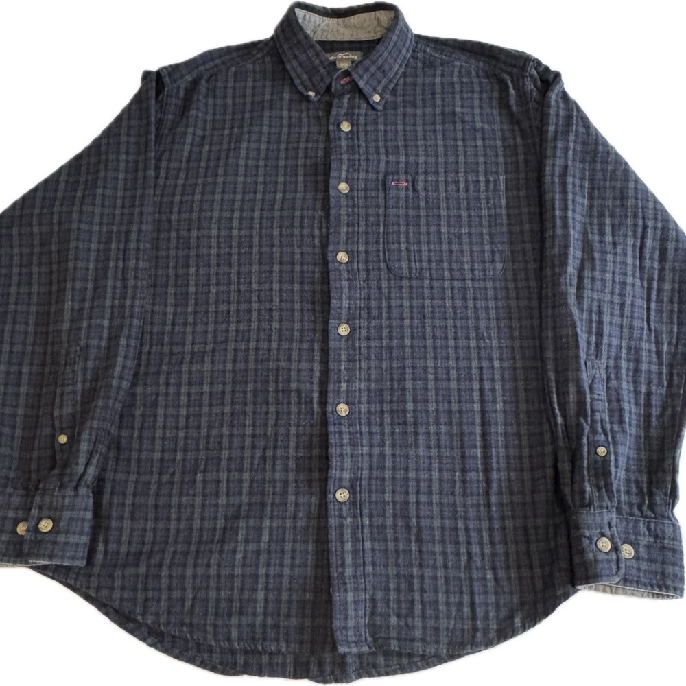 Eddie Bauer Men’s XL Blue Green Plaid Flannel Shirt 100% Cotton Button Down